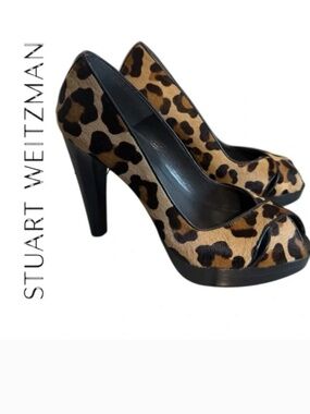 Stuart Weitzman Animal Print Peep Toe Heels